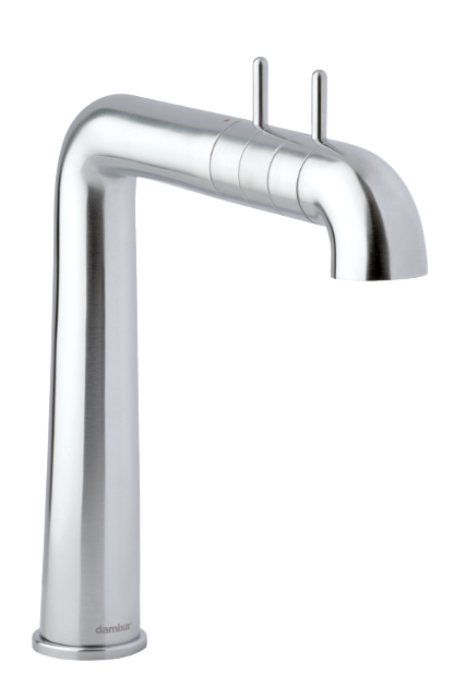 Damixa A-pex two-grip kitchen tap in steel.