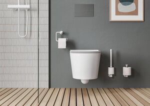 Bathroom Accessories Toilet Brush and Holder (Matt White)