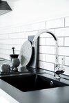 Close up of the modern one-grip Tradition kitchen mixer