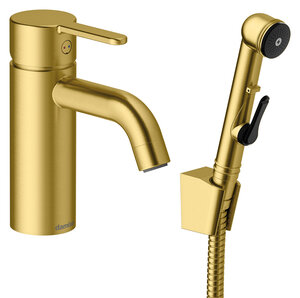 Silhouet Basin Mixer with sidespray (Brushed Brass)
