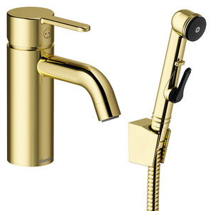 Silhouet Basin Mixer with sidespray (Polished Brass)