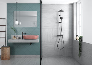 Sort brusesystem og håndvask armatur fra Damixa Silhouet serien