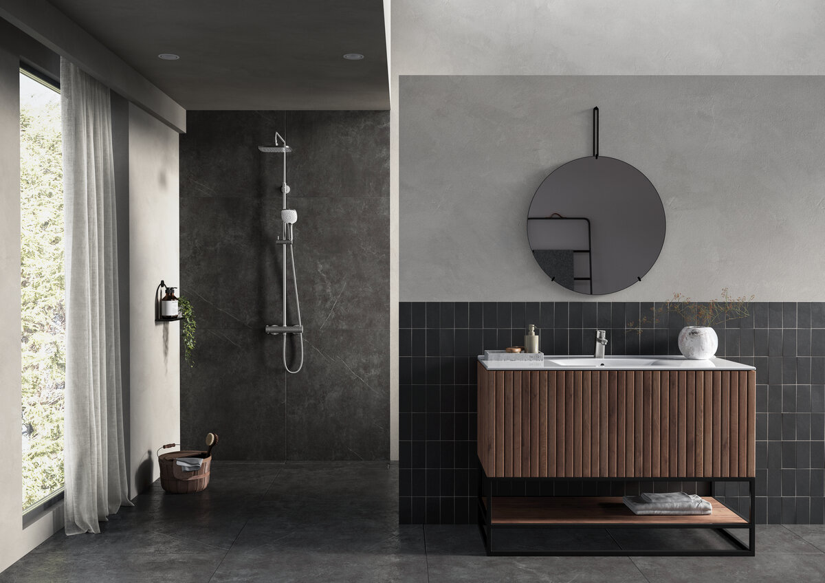 Système de douche thermostatique avec Pomme de tête en Douchette acier