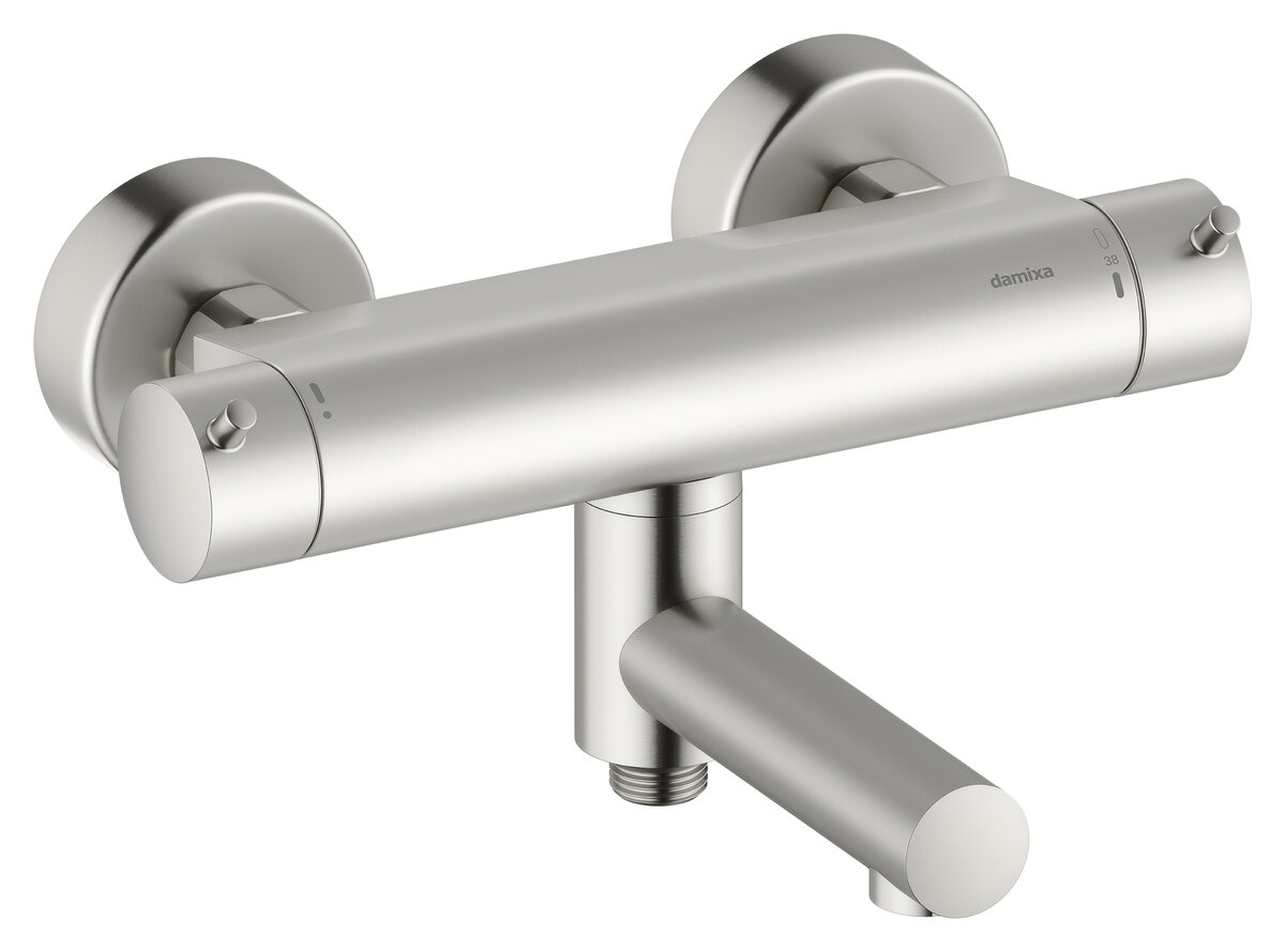 Thermostatic shower mixer with swivel spout steel