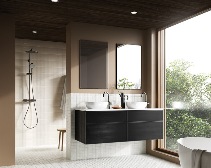 Basin mixer with high spout